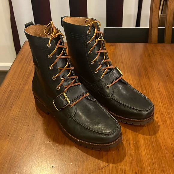 Polo Ralph Lauren Ranger moc toe monc strap boots new navy blue Mens Size 10.5 - Picture 2 of 16